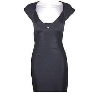 GUESS Bandage Bodycon Keyhole Cut Out Cap Sleeve Mini Dress Black Medium Y2K